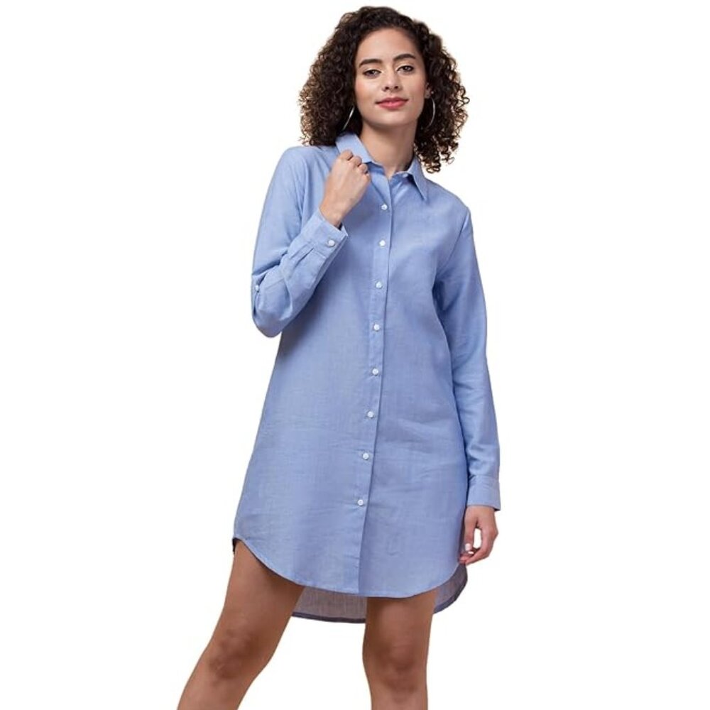 Onia Women's Shirtdress Plaid Sky Blue Long Sleeve Casual Soft Large